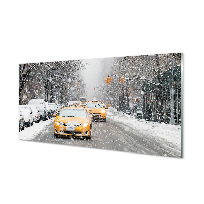 Acrylglasbilder Town car schnee winter