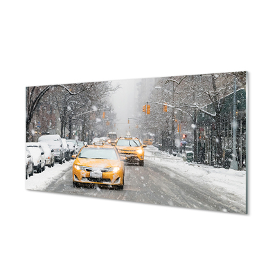 Acrylglasbilder Town car schnee winter