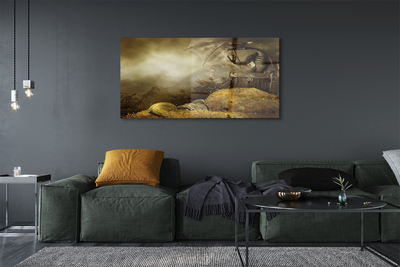 Acrylglasbilder Drachen-mountain-gold wolken