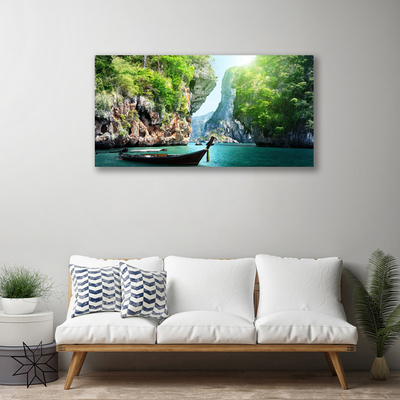 Canvas Kunstdruck Gebirge Wasser Boot Natur