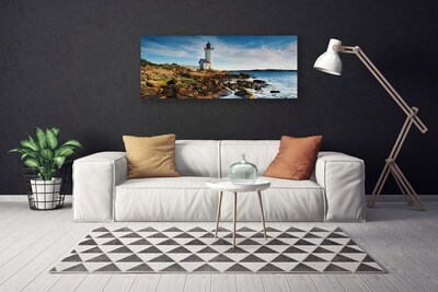 Leinwand-Bilder Leuchtturm Steine Meer Landschaft