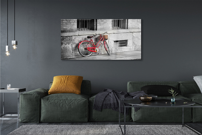 Glasbilder Rotes fahrrad mit einem korb