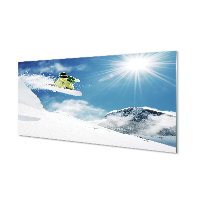 Glasbilder Man mountain snowboarding
