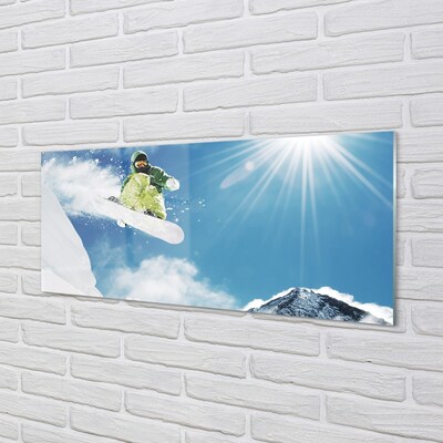 Glasbilder Man mountain snowboarding