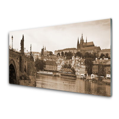 Glasbilder Prag Brücke Landschaft