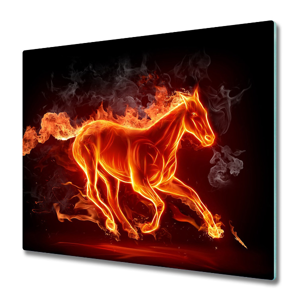 Glas Herdabdeckplatte Pferd in Flammen