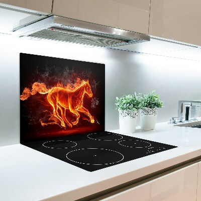 Glas Herdabdeckplatte Pferd in Flammen