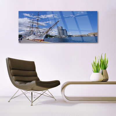 Glasbild aus Plexiglas® Boot Meer Stadt Landschaft