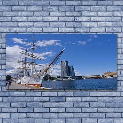 Glasbild aus Plexiglas® Boot Meer Stadt Landschaft