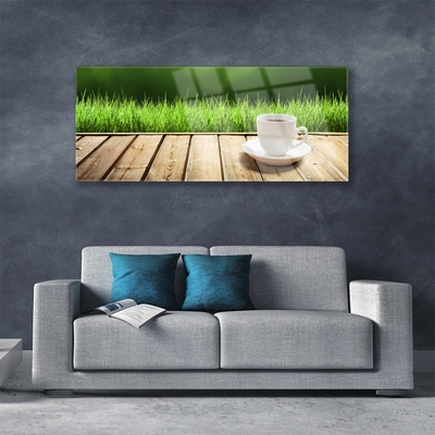 Glasbild aus Plexiglas® Gras Tasse Natur