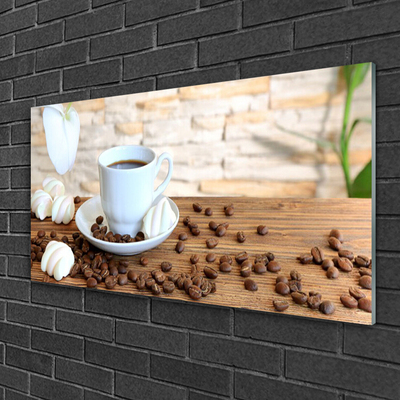 Glasbild aus Plexiglas® Tasse Kaffee Kaffeebohnen Küche