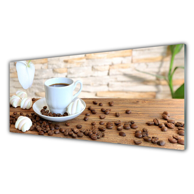Glasbild aus Plexiglas® Tasse Kaffee Kaffeebohnen Küche