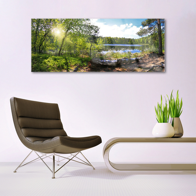 Glasbild aus Plexiglas® Wald See Natur