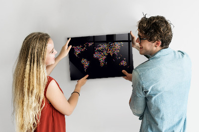 Magnettafel bunt Weltkarte mit Punkten